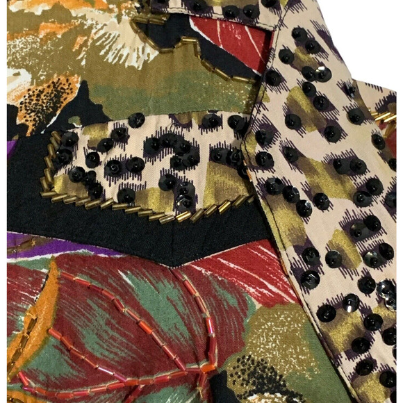 Vintage 90s Beaded Jacket And Tank Top 2pc Set Sz Medium Retro Glam Animal Print - Picture 11 of 12
